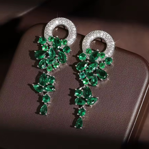 Anthropologie Emerald and Silver Statement Earrings